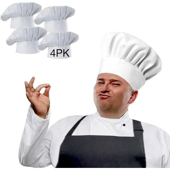 URBY 4pcs Extra Large Chefs Hat Similar to Hat Size XL, XXL and up, White