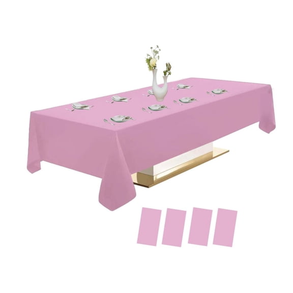 URBY 4pk Plastic Rectangle Table Cover, Individually Packed Disposable Tablecloth. 54x108Inch. Pink.