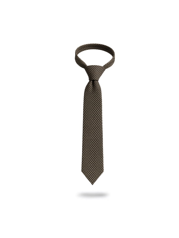 Men's Classic Traditional Necktie, 100% Polyester Stain-Resistant Textured Micro-Pattern Tie for Business Formal, 146 cm Length, Brown