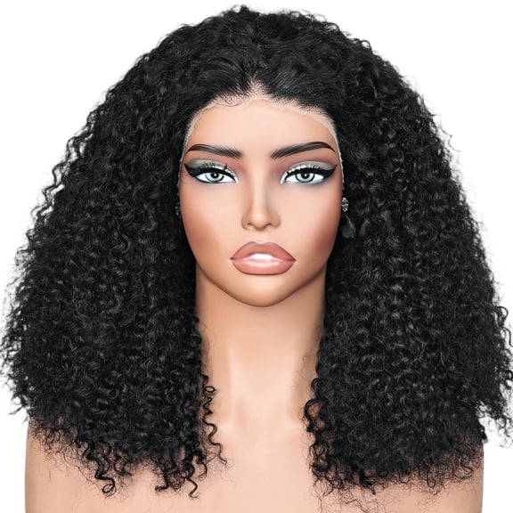 UREMY Kinkycurly Wig Human Hair 13x4 HD Lace Front Wigs Brazilian Virgin Human Hair Pre Plucked Curly Wigs for Black Women 180 Density Natural Color 18 Inch