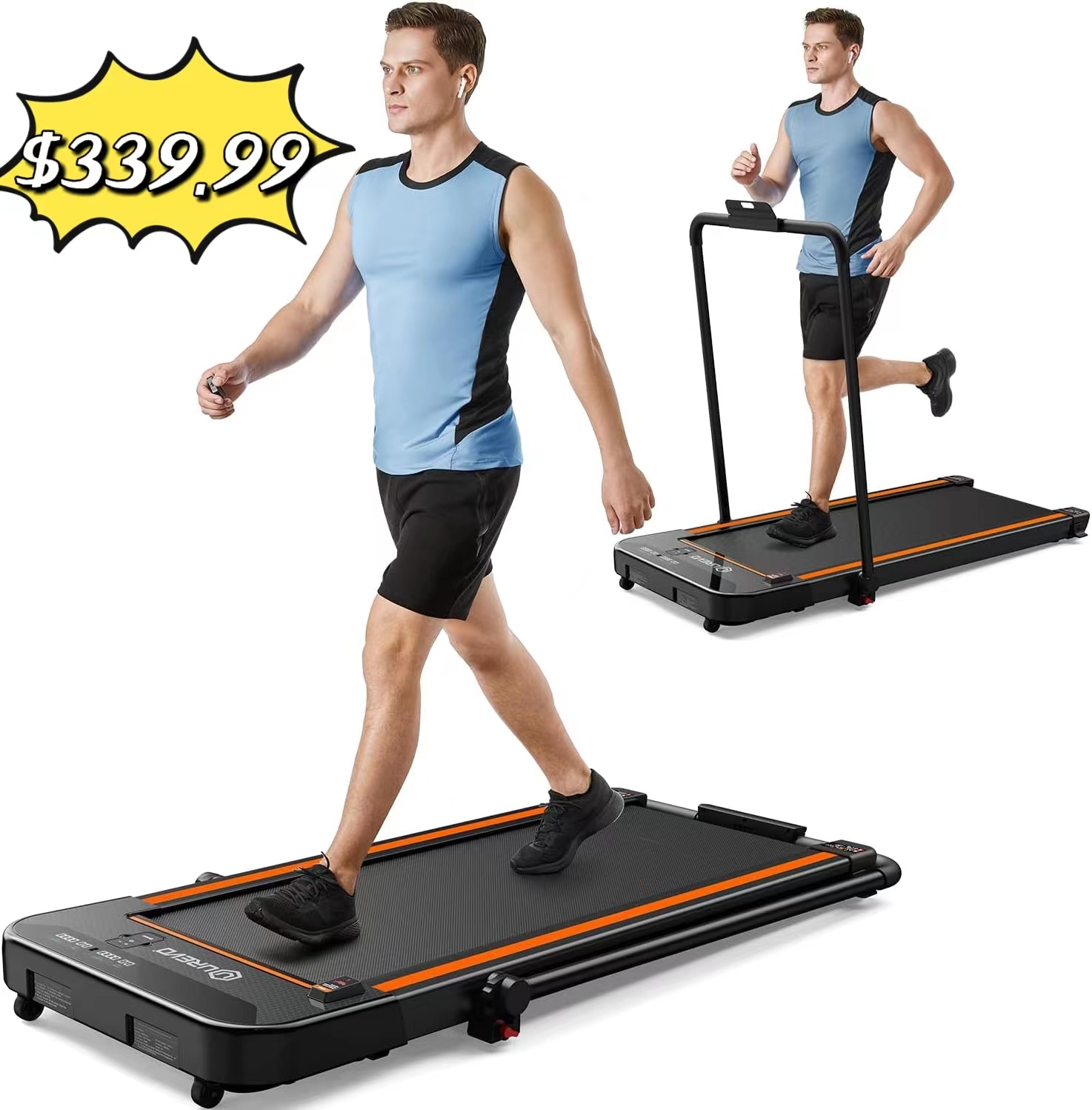 UREVO 3 in 1 Folding Treadmill Under Desks Treadmill 3HP 286 lb