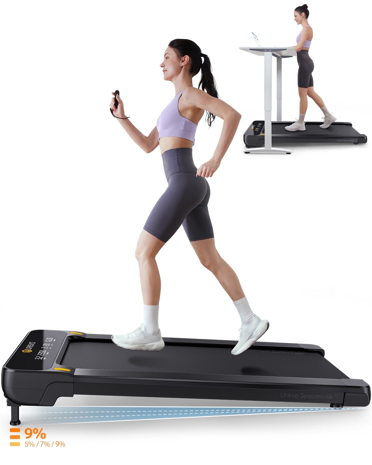 UREVO Treadmill with 9 Auto Incline, ‎2.5 HP 265lbs Under Desks