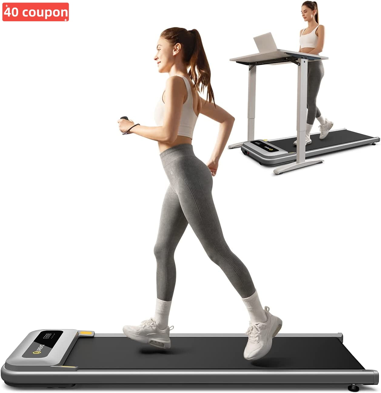 UREVO Under Desks Treadmill, Walking Pad 2.25HP 265lbs Capacity for