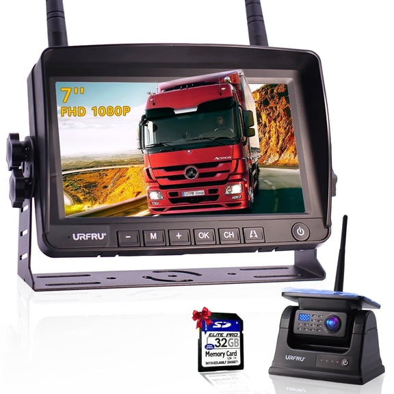 URFRU 7-inch Backup Camera Kit for Car Truck Pickup, FHD, Magnetic Install, Wireless Connection, Solar Power, IP 69, Night Vision