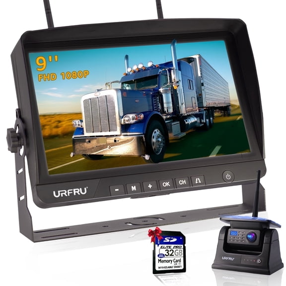 URFRU 9-inch Backup Camera Kit for Car Truck Pickup, FHD, Magnetic Install, Wireless Connection, Solar Power, IP 69, Night Vision