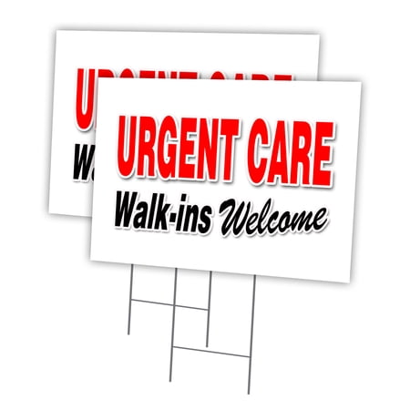 URGENT CARE WALK-INS WELCOME 2 Pack Of 18" x 24" Yard Sign & Stake outdoor plastic | Advertise Your Business | Stake Included Image On Front Only | Made in The USA