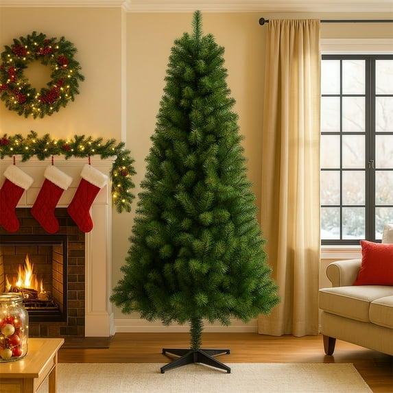 UHOMEPRO 6FT Classic Christmas Tree, 582 PVC Full Branches Tips and 4-Leg Plastic Stand Artificial Green Tree, Easy Setup Green Xmas Tree for Indoor Holiday Home Office Decoration