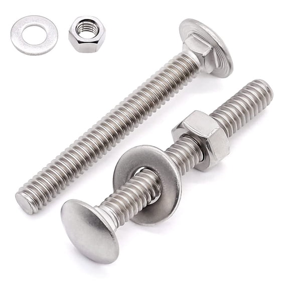 URIJDAS-1/2-13 x 2-1/2 Inch Carriage Bolt Kit, 304 Stainless Steel (18-8) with Hex Nuts & Flat Washers - 4 Sets, Round Head Square Neck, Full Thread Coverage by