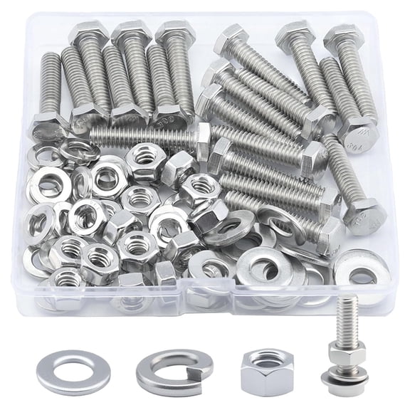 URIJDAS-1/4-20 x1-1/4" Hex Head Screw Bolt(20PCS), Lock Nuts,Flat & Lock Washers Kits,304 Stainless Steel 18-8,Fully Threaded