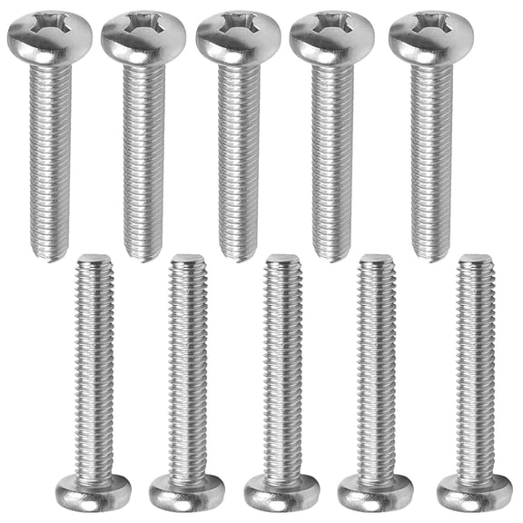 URIJDAS-10Pcs M6 x 35mm Pan Head Phillips Machine Screws, 304 Stainless Steel 18-8, Fully Thread, Metric Silver Gray Cross Head Screws Bolts