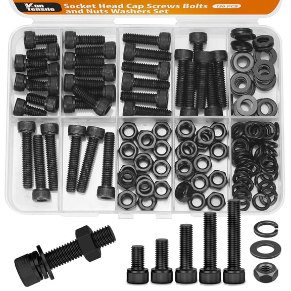 URIJDAS-12.9 Grade M6 Screws Assortment Kit, 136pcs Socket Head Cap Screws Bolts and Nuts Washers Set, M6x10/16/20/25/30mm, Metric SHCS -DIN912