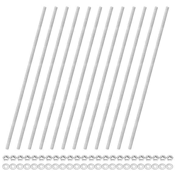URIJDAS-12-Pack Fully Threaded Rod, M4x200mm 201 Stainless Steel Right Hand Thread Bar Studs with Hex Nuts and Washers for Furniture Anchor Bolts/Clamps/U-Bolts/Beaded Garden Stake Rods