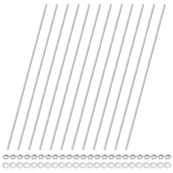 URIJDAS-12-Pack Fully Threaded Rod, M4x300mm 201 Stainless Steel Right Hand Thread Bar Studs with Hex Nuts and Washers for Furniture Anchor Bolts/Clamps/U-Bolts/Beaded Garden Stake Rods