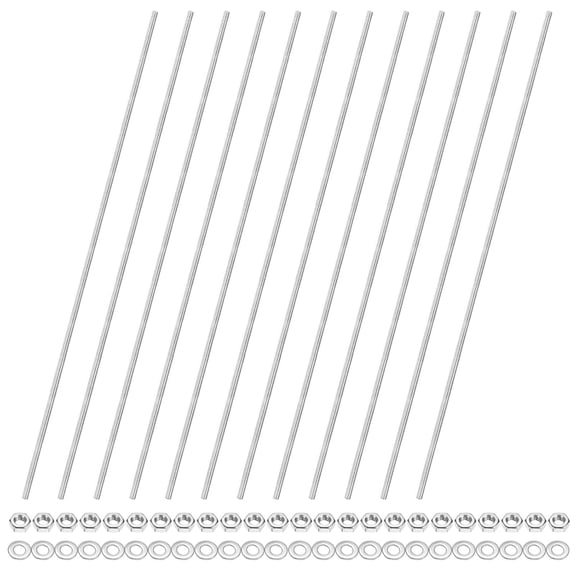 URIJDAS-12-Pack Fully Threaded Rod, M4x330mm 201 Stainless Steel Right Hand Thread Bar Studs with Hex Nuts and Washers for Furniture Anchor Bolts/Clamps/U-Bolts/Beaded Garden Stake Rods