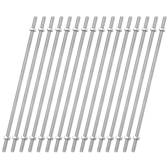 URIJDAS-16pcs 8/32 Inch M4 Threaded Rods with 32pcs Hex Nuts 6 Inch 304 Stainless Steel Full Threads Right-Hand Thread for Hangers, U-Bolts, and Beaded Garden Stake Rods, Silver