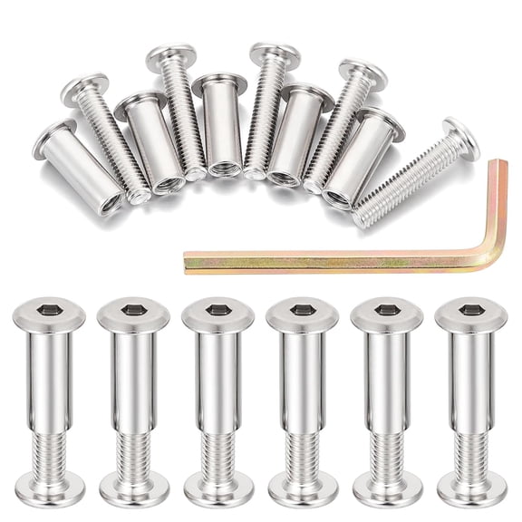 URIJDAS-25Pcs M6x30mm Silver Furniture Bolts Metric Hex Screw Bit Set Metal Deck Screws for Furniture Screw Socket Cover Wood Socket Cap Bolt Kit