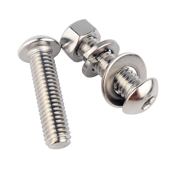 URIJDAS-3/8-16 Bolts, 1-1/2" Button Head Socket Cap Bolts Screws and Hex Nuts, Flat & Lock Washers, 304 Stainless Steel Full Threaded, 6Set