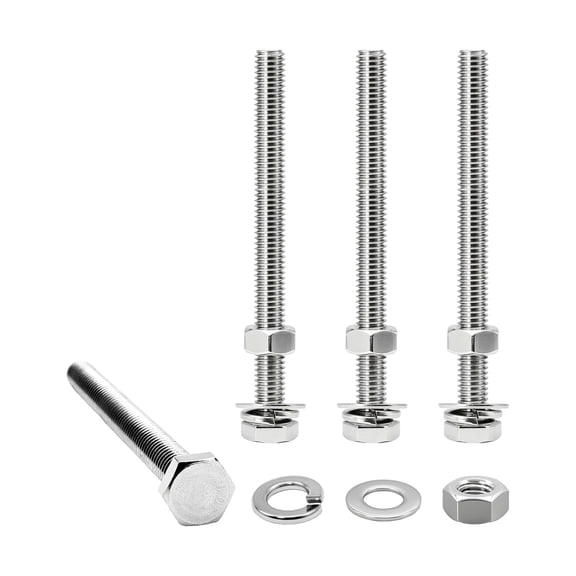 URIJDAS-3/8-16 x 5 Hex Bolts Set, 4 Sets 3/8"-16 Thread 5 Inches Long, Hexagon Bolt Nuts, Flat & Lock Washers, Stainless Steel 304 Right Hand Fully Thread Heavy Duty Hex Bolts Assortment Kit