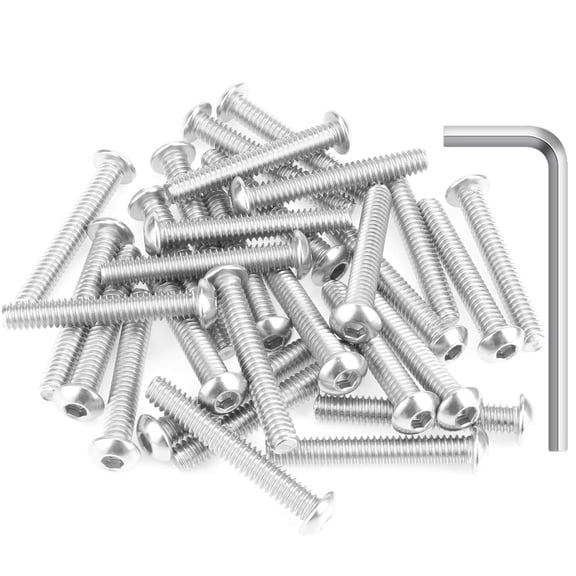 URIJDAS-30 Pieces 1/4-20 x 1-5/8" Button Head Socket Cap Screws Bolts, 304 Stainless Steel (18-8) Screws, Bright Finish, Fully Threaded
