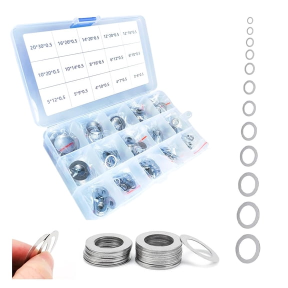 URIJDAS-320pcs Flat Washer Assortment Kit, 15 Different Sizes Shim Washers M3~M20, Thick = 0.5mm, 304 Stainless Steel Thin Gasket for Bolt Screws (Thick 0.5mm Kit)