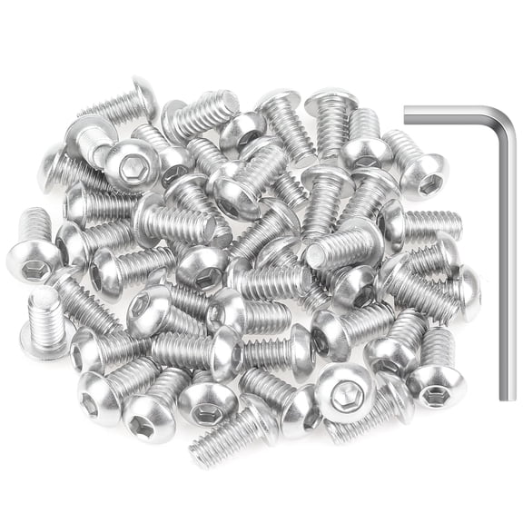 URIJDAS-50 Pieces 1/4-20 x 1/2" Button Head Socket Cap Screws Bolts, 304 Stainless Steel (18-8) Screws, Bright Finish, Fully Threaded