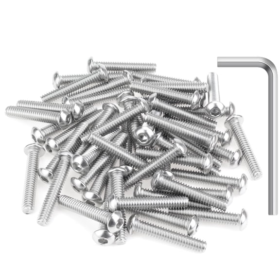 URIJDAS-50 Pieces 1/4-20 x 1-3/8" Button Head Socket Cap Screws Bolts, 304 Stainless Steel (18-8) Screws, Bright Finish, Fully Threaded