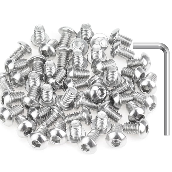 URIJDAS-50 Pieces 1/4-20 x 3/8" Button Head Socket Cap Screws Bolts, 304 Stainless Steel (18-8) Screws, Bright Finish, Fully Threaded