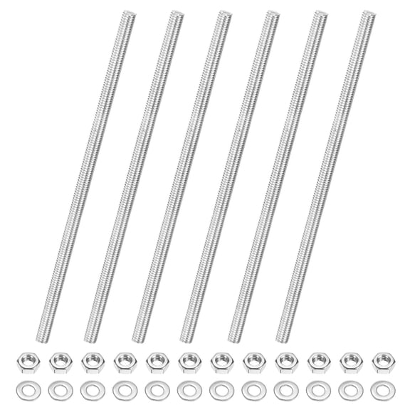 URIJDAS-6-Pack Fully Threaded Rod, M4x100mm 201 Stainless Steel Right Hand Thread Bar Studs with Hex Nuts and Washers for Furniture Anchor Bolts/Clamps/U-Bolts/Beaded Garden Stake Rods