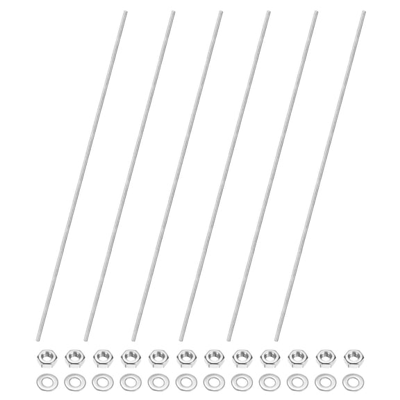 URIJDAS-6-Pack Fully Threaded Rod, M4x350mm 201 Stainless Steel Right Hand Thread Bar Studs with Hex Nuts and Washers for Furniture Anchor Bolts/Clamps/U-Bolts/Beaded Garden Stake Rods