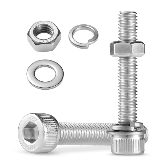 URIJDAS-(60 Sets) M5 x 30mm Hex Socket Head Cap Screws Bolts and Nuts, Flat & Lock Washers Kits, 304 Stainless Steel 18-8, Allen Socket Drive,Bright Finish, Full Threads,with Hex Spanner
