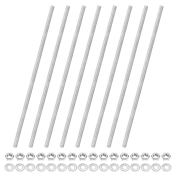 URIJDAS-8-Pack Fully Threaded Rod, M4x150mm 201 Stainless Steel Right Hand Thread Bar Studs with Hex Nuts and Washers for Furniture Anchor Bolts/Clamps/U-Bolts/Beaded Garden Stake Rods