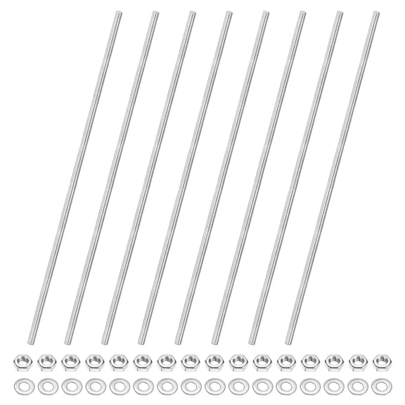 URIJDAS-8-Pack Fully Threaded Rod, M4x200mm 201 Stainless Steel Right Hand Thread Bar Studs with Hex Nuts and Washers for Furniture Anchor Bolts/Clamps/U-Bolts/Beaded Garden Stake Rods