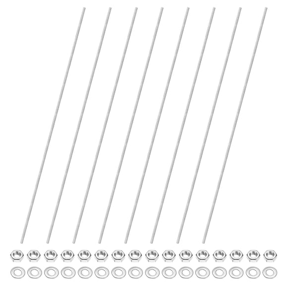 URIJDAS-8-Pack Fully Threaded Rod, M4x400mm 201 Stainless Steel Right Hand Thread Bar Studs with Hex Nuts and Washers for Furniture Anchor Bolts/Clamps/U-Bolts/Beaded Garden Stake Rods