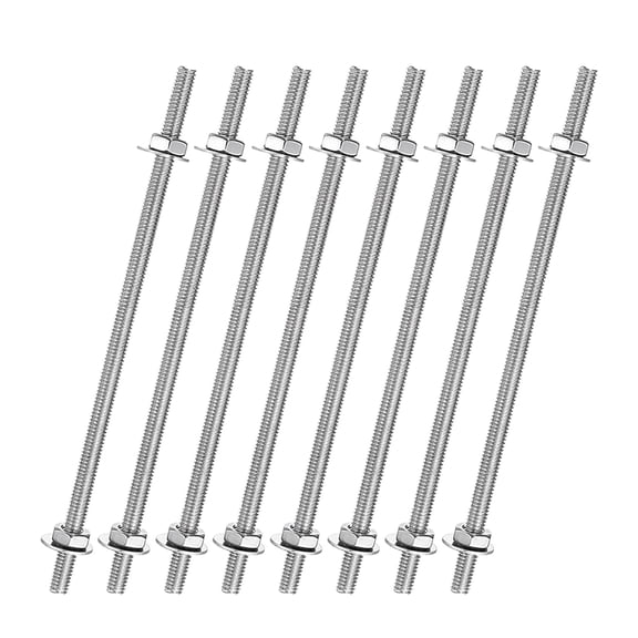 URIJDAS-8pcs 8/32 Inch M4 Threaded Rods with 16pcs Hex Nuts and Washers 4 Inch 201 Stainless Steel Full Threads Right-Hand Thread for Hangers, U-Bolts, Beaded Garden Stake Rods, Silver