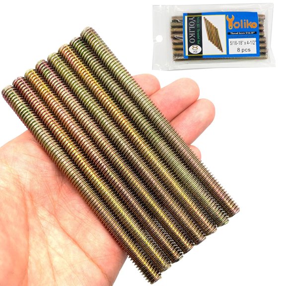 URIJDAS-8pcs Color Zinc Fully All Threaded Rod Carbon Steel Long Thread Screw 5/16x4-1/2 for Furniture Garden Railing Mounting Assembly Fastening Steel Frame Connection Full Thread Rod for Furniture