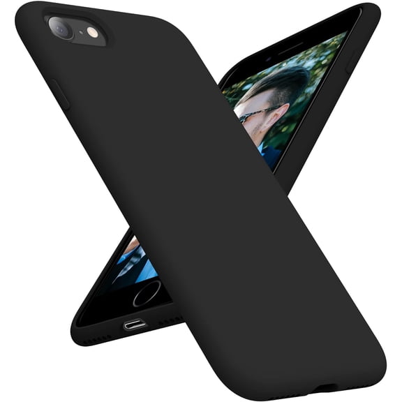 URIJDAS-Case for iPhone SE 3/2 (2022/2020 Edition), iPhone 8 and iPhone 7, 4.7-Inch, Silicone Shockproof Slim Thin Cover (Black)