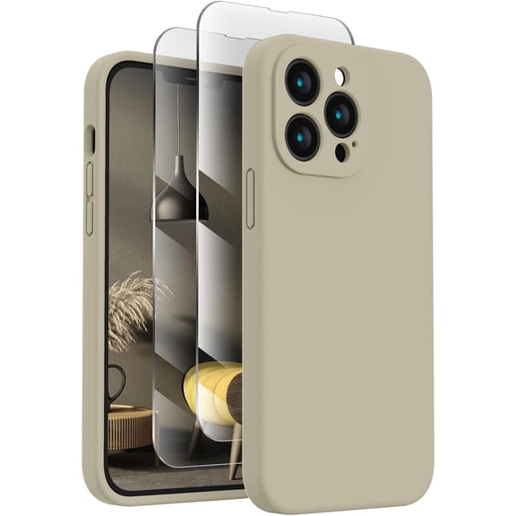URIJDAS-Designed for iPhone 13 Pro Max Case, Silicone [Camera Protection] Phone Case, Soft Anti-Scratch Microfiber Lining Inside, 6.7 inch, Khaki
