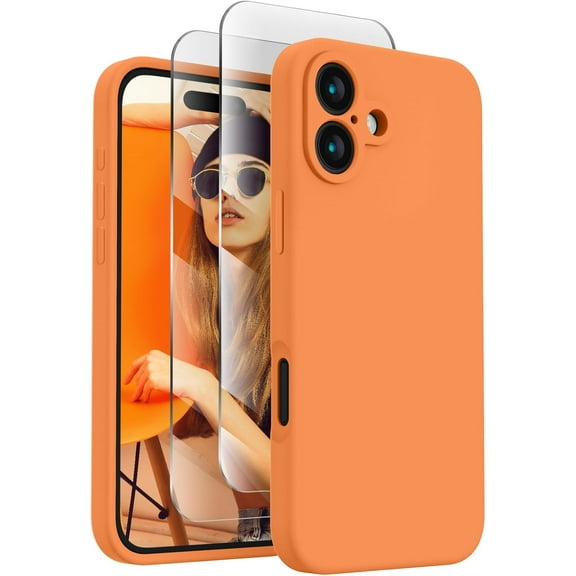 URIJDAS-Designed for iPhone 16 Plus Case, Silicone Upgraded [Camera Protection] Case, Soft Anti-Scratch Microfiber Lining Inside, 6.7 inch, Kumquat