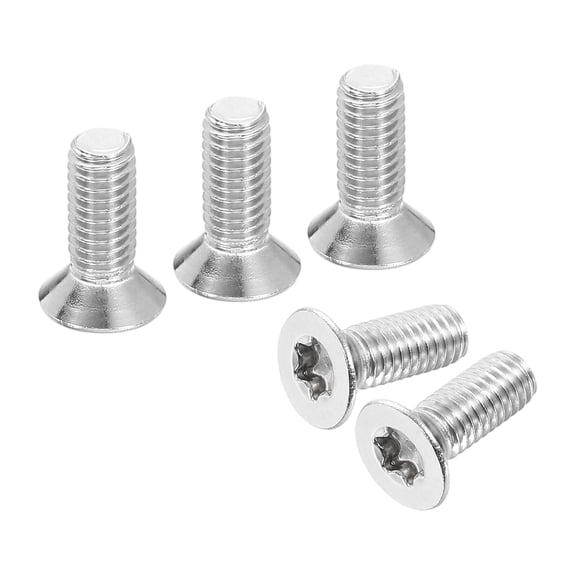 URIJDAS-M6-1 x 16mm Flat Head Torx Anti Theft Machine Screws, 10 Pcs 304 Stainless Steel, Torx Drive, Countersunk Head, Full Thread, Silver
