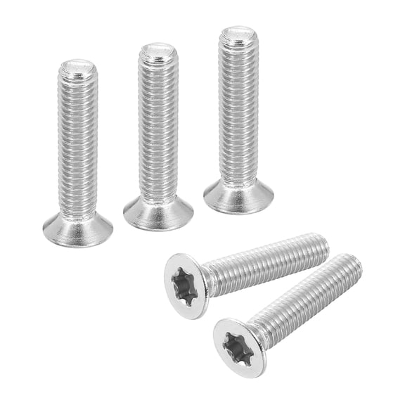 URIJDAS-M6-1 x 30mm Flat Head Torx Anti Theft Machine Screws, 10 Pcs 304 Stainless Steel, Torx Drive, Countersunk Head, Full Thread, Silver