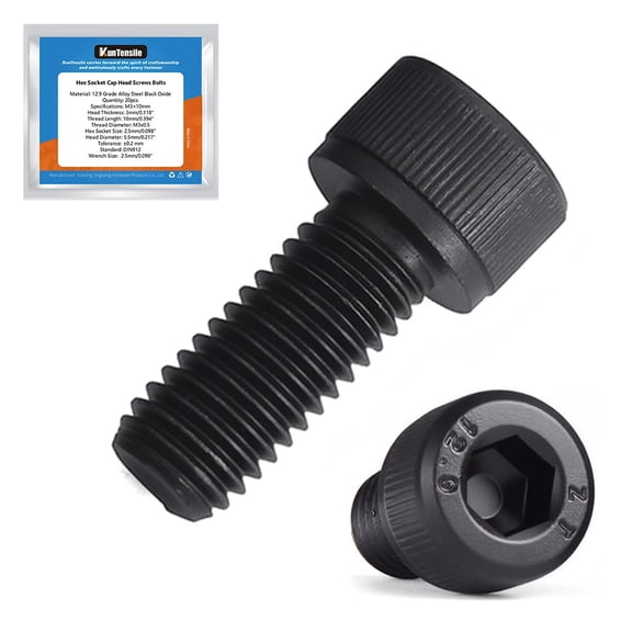 URIJDAS-M6 x 12mm Hex Socket Cap Head Screws Bolts, 60pcs 12.9 Grade Alloy Steel Machine Screws Black Oxide Finish Full Thread Metric SHCS -DIN912