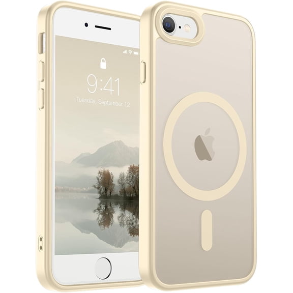 URIJDAS-Magnetic for iPhone SE Case 2022 (3rd)/2020 (2nd), iPhone 8 Case (Compatible with MagSafe) (Military Grade Drop Protection) Slim Translucent Matte Phone Case, Antique White