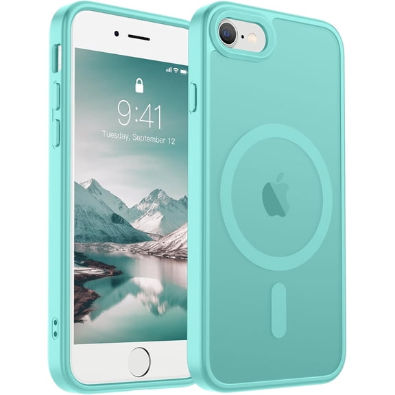 URIJDAS-Magnetic for iPhone SE Case 2022 (3rd)/2020 (2nd), iPhone 8 Case (Compatible with MagSafe) (Military Grade Drop Protection) Slim Translucent Matte Phone Case,Blue Green