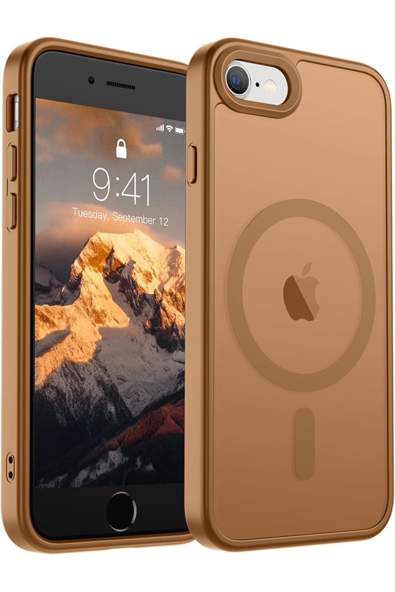 -Magnetic for iPhone SE Case 2022 (3rd)/2020 (2nd), iPhone 8 Case (Compatible with MagSafe) (Military Grade Drop Protection) Slim Translucent Matte Phone Case,Brown