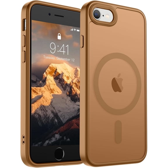 URIJDAS-Magnetic for iPhone SE Case 2022 (3rd)/2020 (2nd), iPhone 8 Case (Compatible with MagSafe) (Military Grade Drop Protection) Slim Translucent Matte Phone Case,Brown