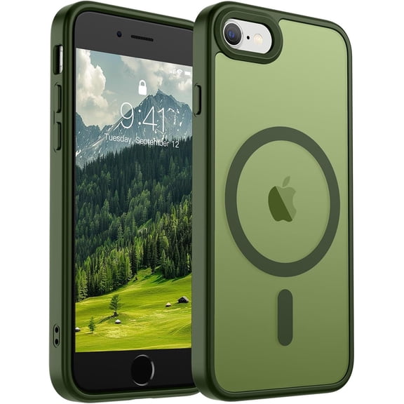 URIJDAS-Magnetic for iPhone SE Case 2022 (3rd)/2020 (2nd), iPhone 8 Case (Compatible with MagSafe) (Military Grade Drop Protection) Slim Translucent Matte Phone Case, Cangling Green