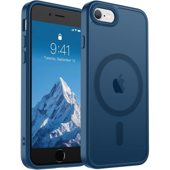 URIJDAS-Magnetic for iPhone SE Case 2022 (3rd)/2020 (2nd), iPhone 8 Case (Compatible with MagSafe) (Military Grade Drop Protection) Slim Translucent Matte Phone Case, Deep Blue