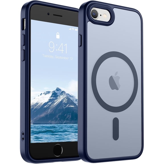 URIJDAS-Magnetic for iPhone SE Case 2022 (3rd)/2020 (2nd), iPhone 8 Case (Compatible with MagSafe) (Military Grade Drop Protection) Slim Translucent Matte Phone Case,Navy Blue