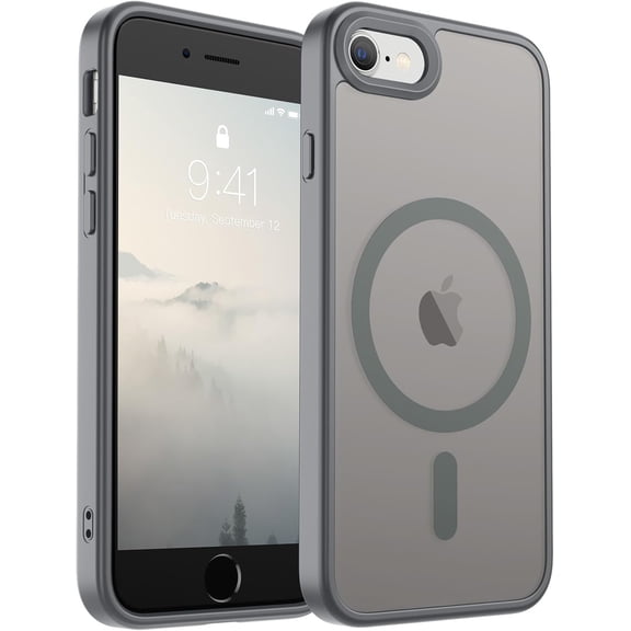 URIJDAS-Magnetic for iPhone SE Case 2022 (3rd)/2020 (2nd), iPhone 8 Case (Compatible with MagSafe) (Military Grade Drop Protection) Translucent Matte Phone Case,Gray