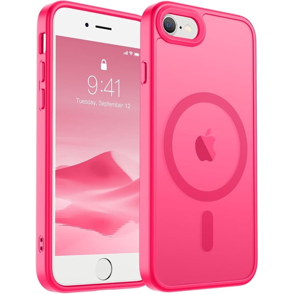 URIJDAS-Magnetic for iPhone SE Case 2022 (3rd)/2020 (2nd), iPhone 8 Case (Compatible with MagSafe) (Military Grade Drop Protection) Translucent Matte Phone Case, Hot Pink